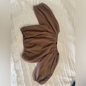 Bobi Los Angeles Elastic Boatneck Top; Color: Light Brown; Size: XS